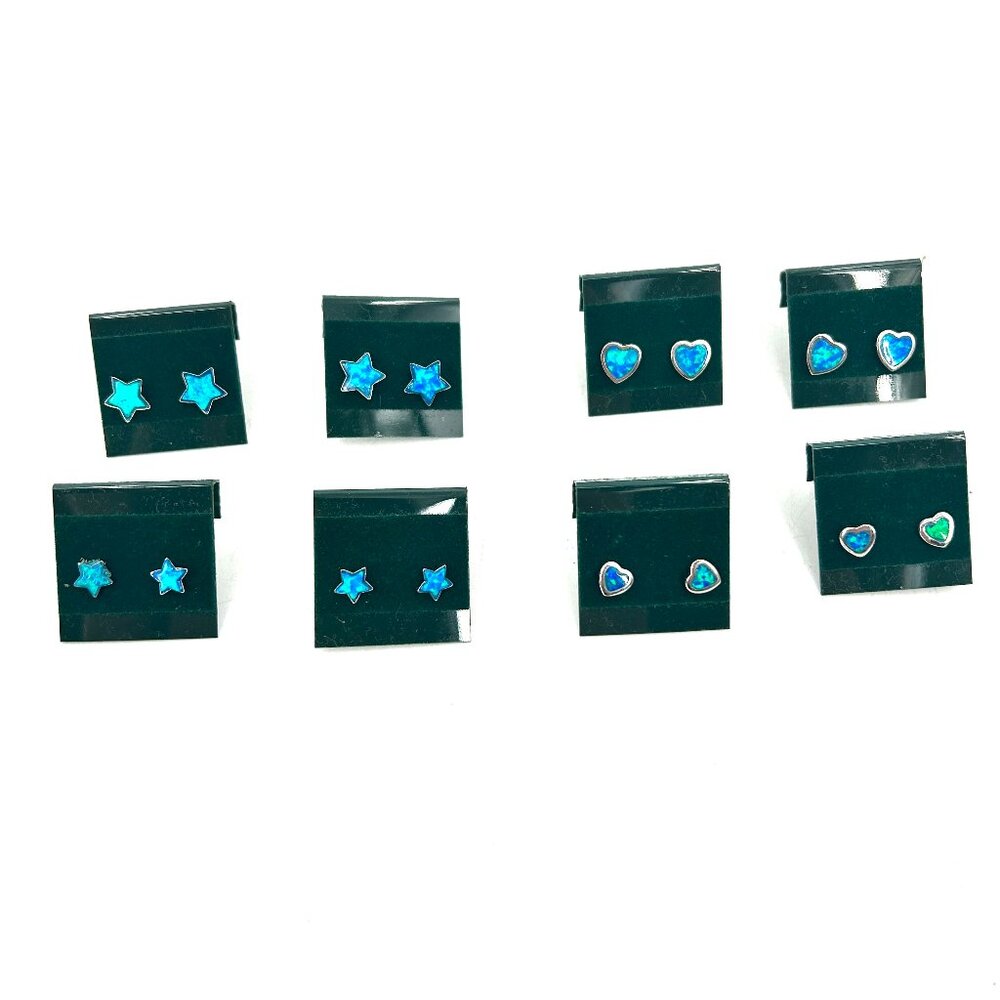 NEW 8 Pair Teal Blue Silver Star Heart Girls Minimalist Earrings Costume Jewelry